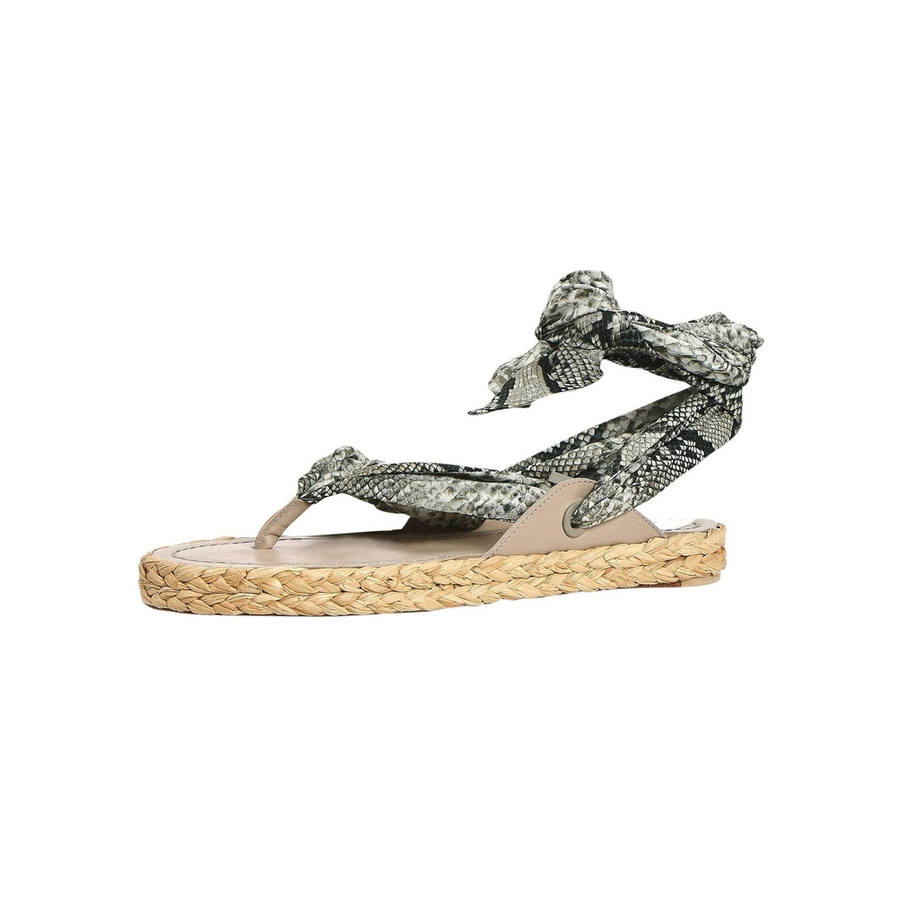 Zimmermann Scarf Tie Leather-trimmed Silk Twill Espadrille Sandals in Snake